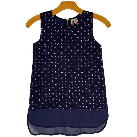 Japan Kids Girl's size 12 Navy Pink White nautical Anchor Sleeveless Tank Top - Picture 1 of 7